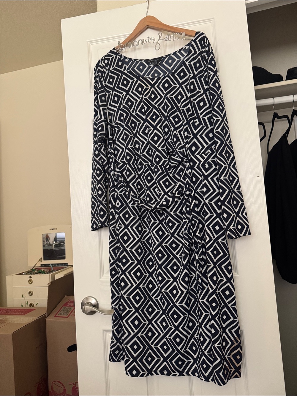 INC International Concepts Navy & White Geometric Midi Dress